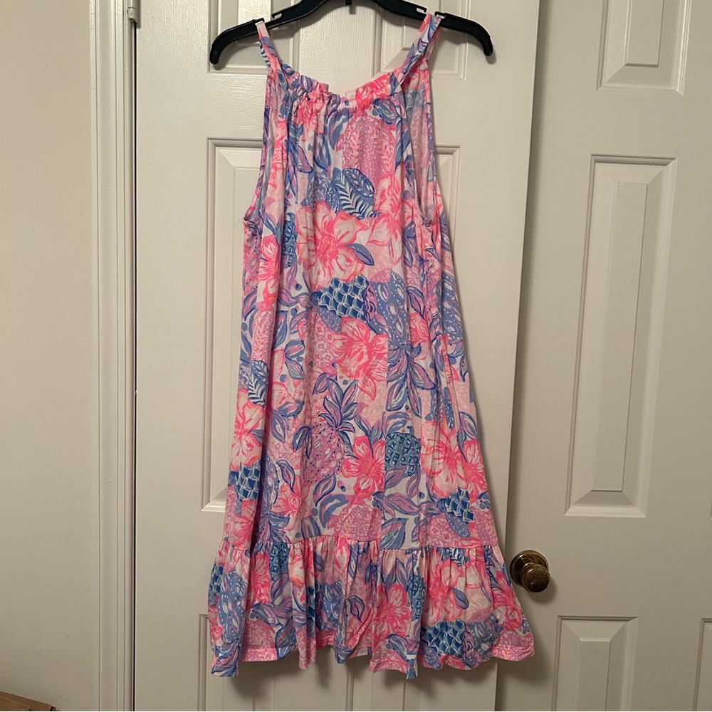 Lilly Pulitzer Saira Dress Halter Pink Isle Snappy Turtle Print Size Medium